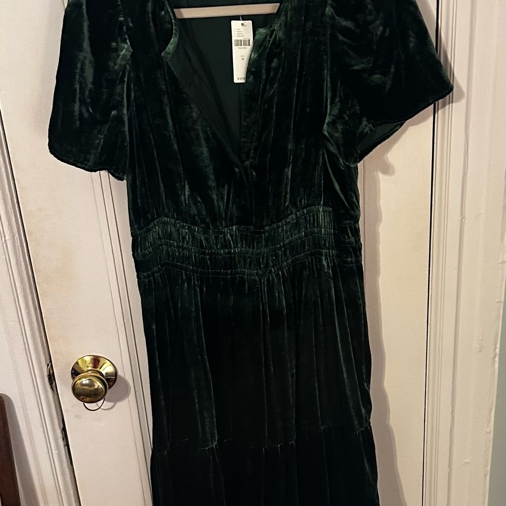 Anthropologie Dark Green Velvet Maxi Dress